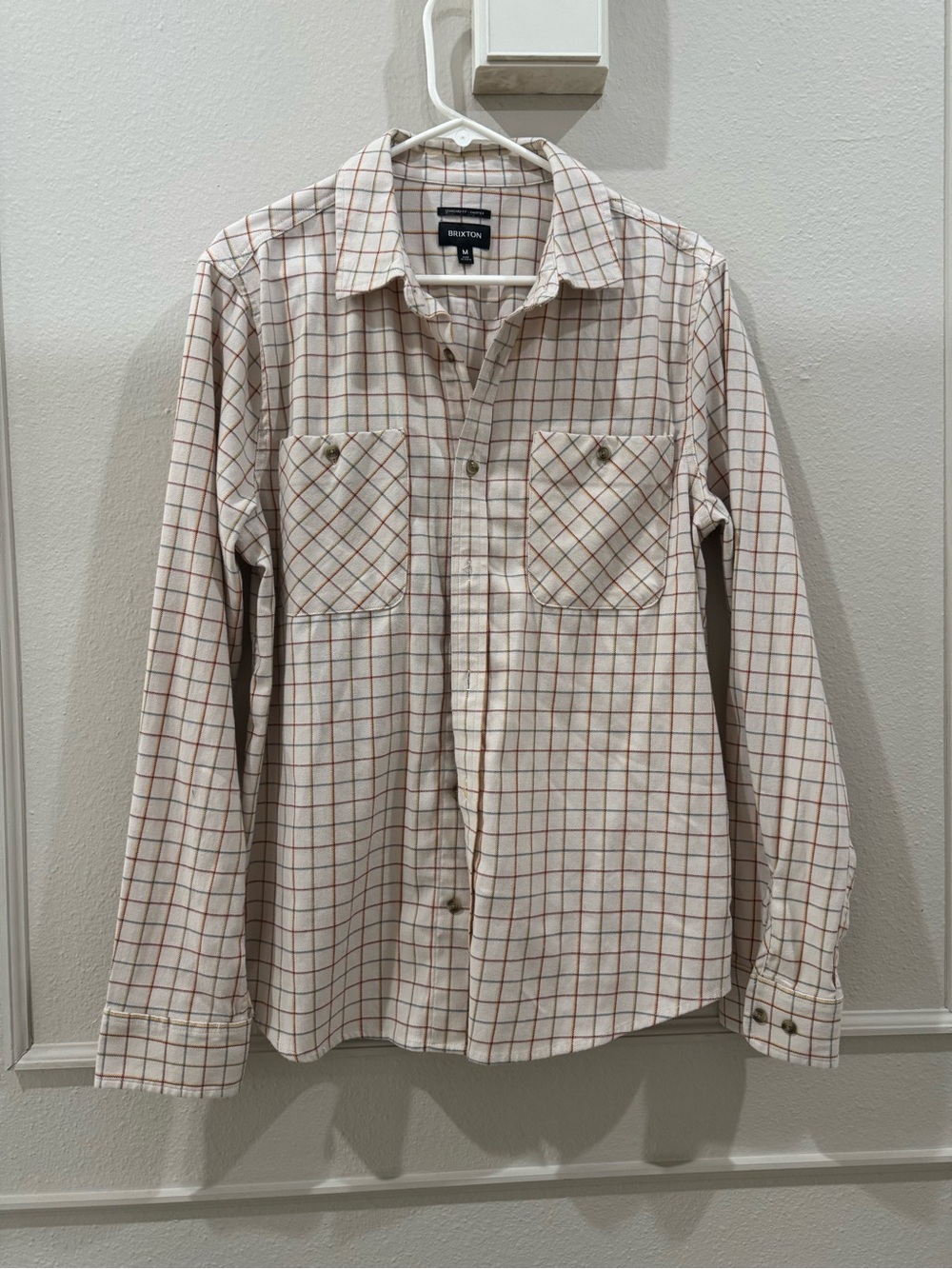 NWT Brixton Mens Charter Cream multicolor Plaid Shirt size M